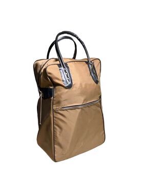 Tall Tan colour nylon vintage travel bag with wheels